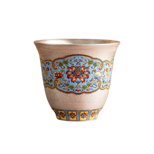 Silver-Plated Filigree Interlocking Baoxiang Flower Teacup