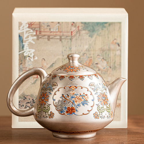 Silver-Gilt Filigree Magpie Teapot