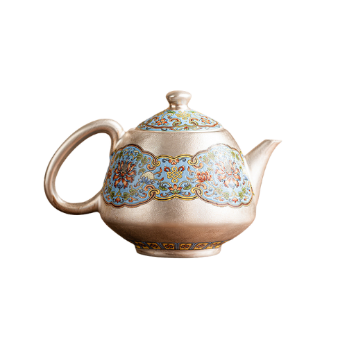 Silver-Plated Filigree Interlocking Baoxiang Flower Teapot