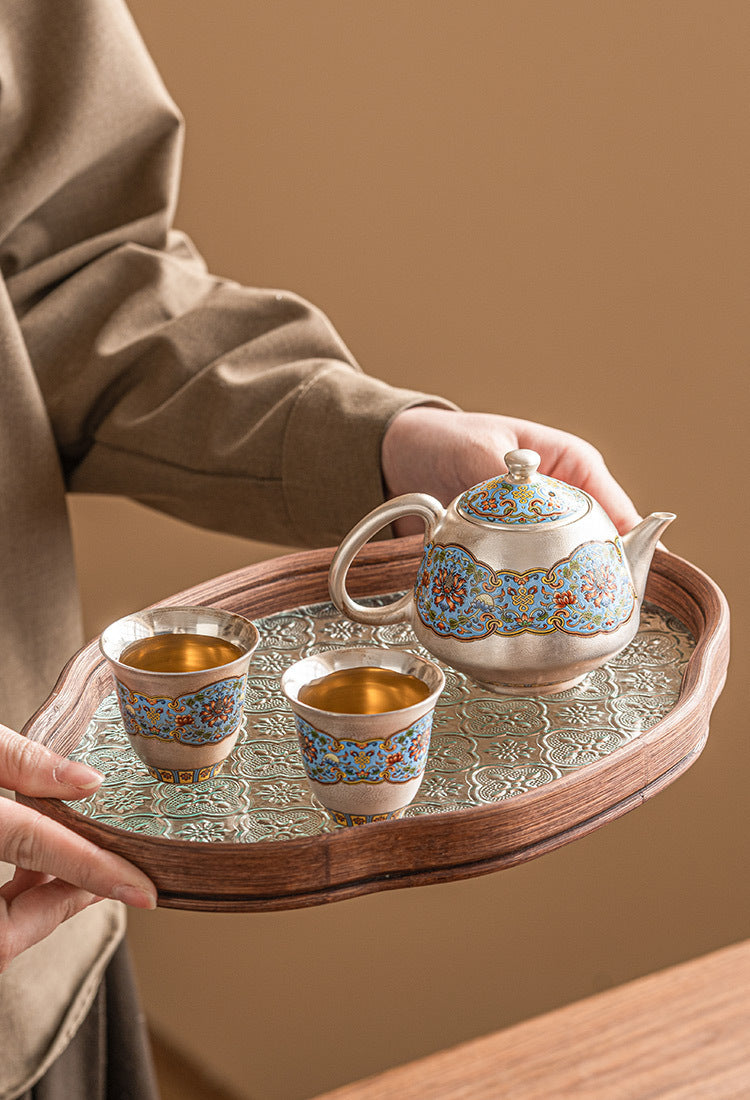 Silver-Plated Filigree Interlocking Baoxiang Flower Teacup